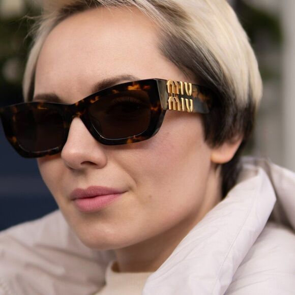 NEW Miu Miu MU09WS VAU06B GLIMPSE Honey Havana Brown Rectangle Women Sunglasses main image 9
